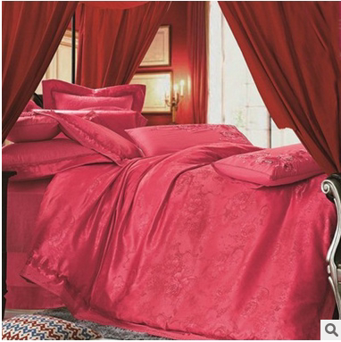 大红色结婚四件套 婚庆贡缎纯棉60S活性床盖夹棉加厚欧式送礼套件