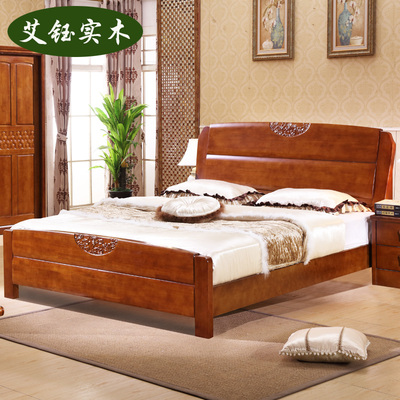 实木床橡木1.8m大床双人床1.5米成人床铺经济型大床木头特价家具