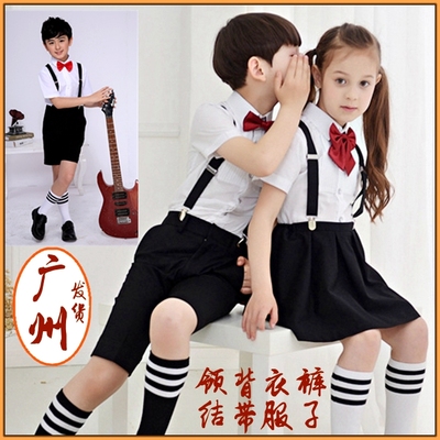 儿童演出礼服套装 男女花童短袖背带裤 中大童学生表演服夏季韩版