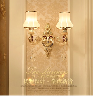 欧式壁灯床头灯客厅卧室电视背景墙壁灯酒店LED双头水晶壁灯