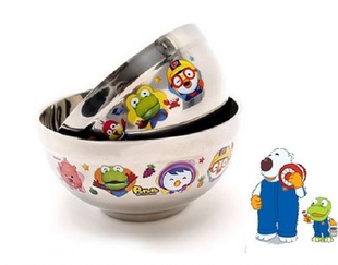 韩国儿童碗 防摔304不锈钢小孩餐具双层隔热 宝宝碗卡通 防烫饭碗