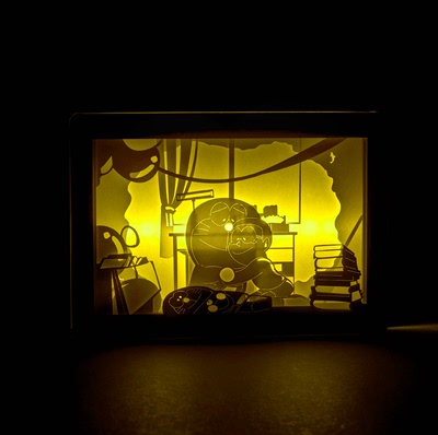 哆啦A梦与大雄立体光影纸雕灯剪影画灯具创意生日礼物小台灯夜灯