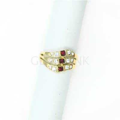 Geniepink 爱丽儿娘娘 新款富贵红宝石水晶镶嵌镂空戒指0047