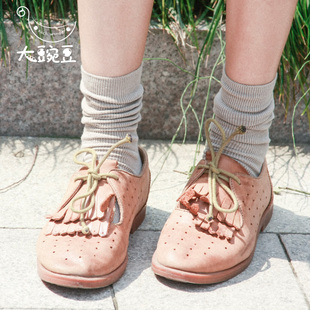秋冬季日系复古粗线堆堆袜女韩国中筒袜子原宿民族风长筒女士靴袜