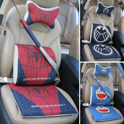 亚麻卡通汽车用品全套超级英雄可爱座垫套装车垫四季通用创意内饰