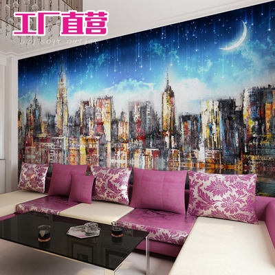 欧式城市建筑油画墙纸工作室客厅电视沙发墙背景壁纸个性抽象壁画