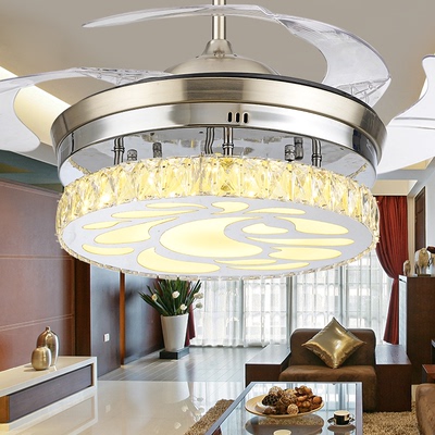 隐形电风扇灯客厅餐厅卧室吊扇灯现代简约水晶灯家用LED吊扇带灯