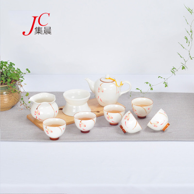 双十一新款高档礼品手工青瓷荷花整套功夫茶具茶杯手绘陶瓷茶壶