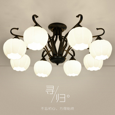 【铁艺】美式乡村创意设计师艺术吊灯饰 客厅餐厅卧室黑色吸顶灯
