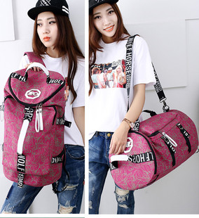 韩版帆布健身包运动三用多功能户外大容量男女情侣旅行背包圆筒包