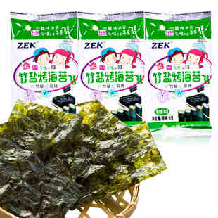 韩国原装进口零食品ZEK儿童即食包饭紫菜竹盐口味烤海苔15g