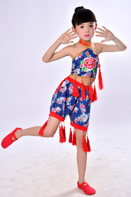 六一儿童节肚兜套装表演服饰 幼儿园演出服装 男女童民族舞蹈服装