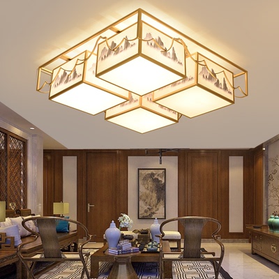 新中式吸顶灯现代客厅灯方形简约创意卧室餐厅手绘中国风中式灯具