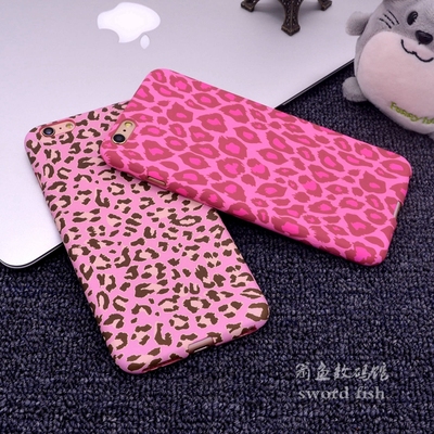 超薄iPhone6plus玫红豹纹手机壳苹果7粉色磨砂保护套6s全包硬壳