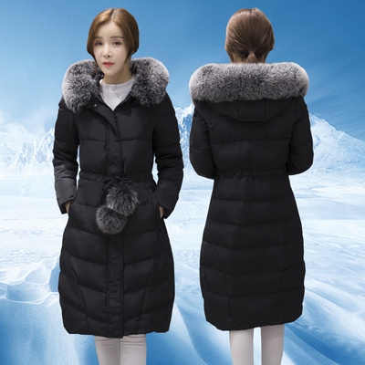 2016冬季韩版狐狸毛领中长款羽绒服女装加厚修身时尚毛球保暖外套
