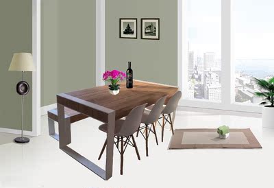 现代简约美式长方形6人铁艺实木餐桌椅组合小户型餐桌电脑桌