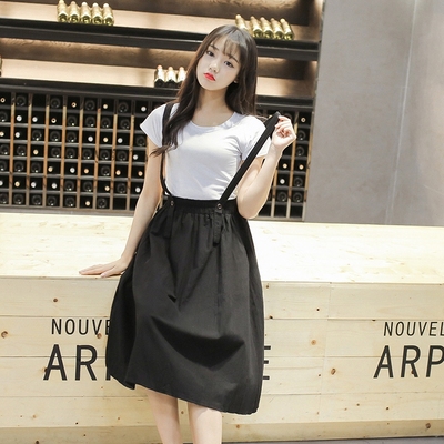 夏季背带裙女2016新款韩版学生中长款修身高腰学院风针织半身裙潮