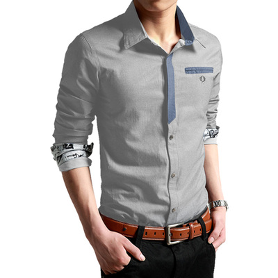 天天特价男士衬衫男长袖衬衣修身款夏季纯色商务休闲韩版印花衬衫
