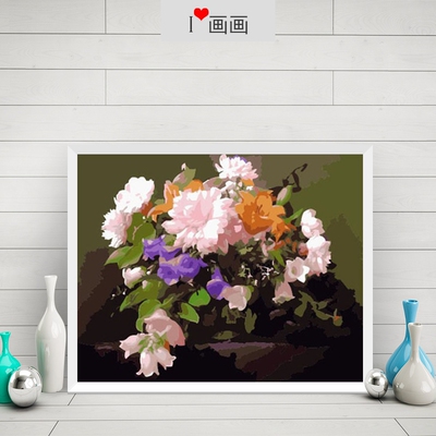 diy数字油画植物花卉静物手工填色涂鸦卧室墙面装饰画玫瑰画包邮