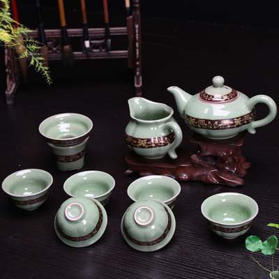 创意哥窑茶具套装家用 冰裂釉开片功夫茶具整套汝窑茶壶组合特价