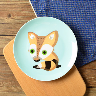 北欧创意卡通盘子菜盘家用陶瓷早餐糕点盘牛排盘子狐狸 西餐盘子