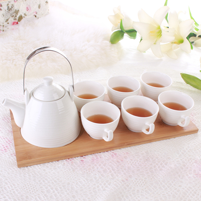 整套茶具茶杯陶瓷茶艺杯纯白瓷功夫茶杯套装咖啡茶具木底茶具套装