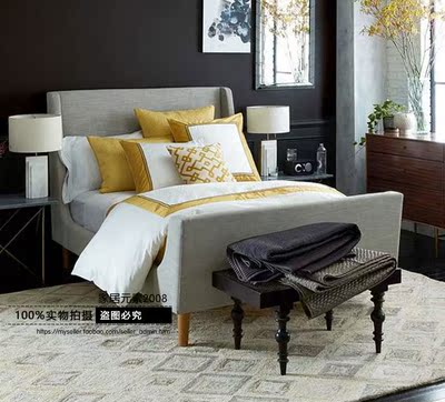 简约橡木实木床 日式床1.5米1.8米软包布艺靠背床北欧设计师床