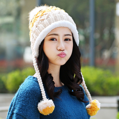 冬天帽子女韩国学生保暖针织帽秋冬季韩版加绒加厚护耳毛线帽潮