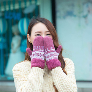 韩版情侣手套女冬可爱全指圣诞保暖加厚加绒男士骑车学生羊毛手套