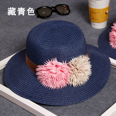 韩国女式新款草编渔夫帽圆顶大花朵遮阳帽 户外防晒可折叠沙滩帽