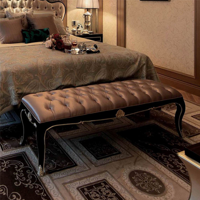 样板房 布艺软包床尾凳 美式实木长凳 欧式新古典卧室床边换鞋凳