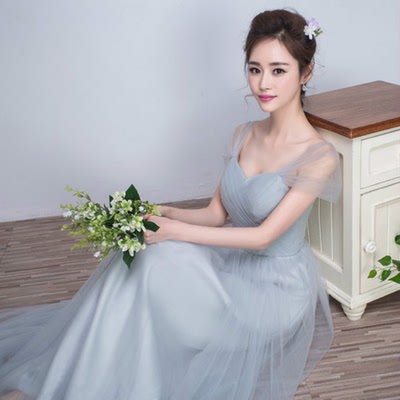 2016夏季新款韩版一字肩长款新娘结婚礼服伴娘服宴会晚礼服显瘦