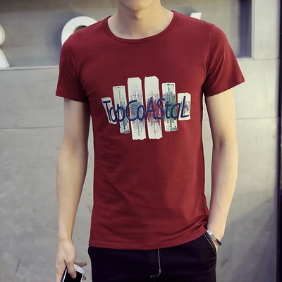 夏季韩版男士T恤短袖圆领修身印花图案打底衫上衣纯棉吸汗体恤衫