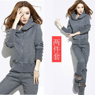 韩版休闲套装加厚运动休闲套装加绒卫衣套装女冬装外套