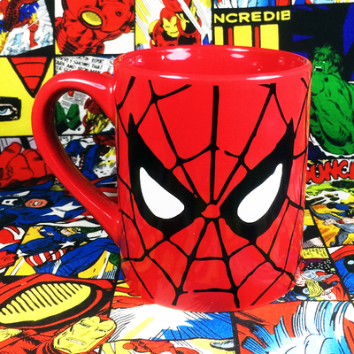 漫威超级英雄蜘蛛侠spiderman大红头像面具水杯随手杯马克陶瓷杯