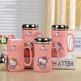 创意粉色陶瓷杯  卡通可爱KT猫马克杯 个性萌系杯