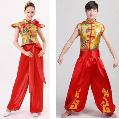 中国风打鼓服现代舞蹈服水鼓服演出服男女成人短裙民族风表演服装
