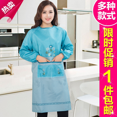 韩版一体式围裙长袖防水厨房成人罩衣反穿衣罩可爱带袖围裙包邮潮