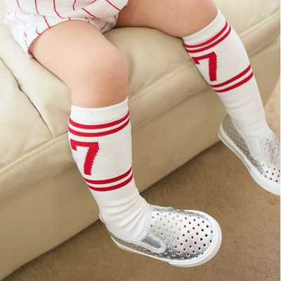 春季新款童袜 男女宝宝运动风中筒袜 帅气数字7时尚全棉小袜子