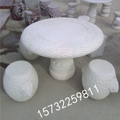 石雕石桌石凳天然石头桌子汉白玉圆桌户外庭院装饰摆件厂家直销