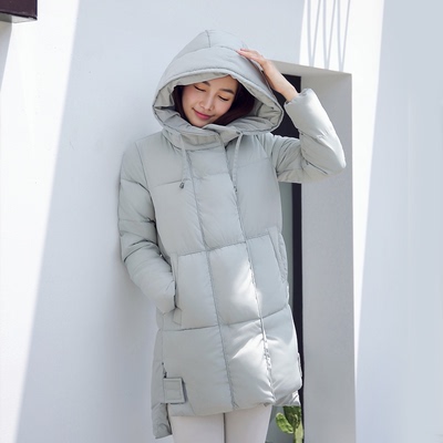 2016冬季新款气质修身显瘦H型连帽韩版时尚中长羽绒棉服女包邮