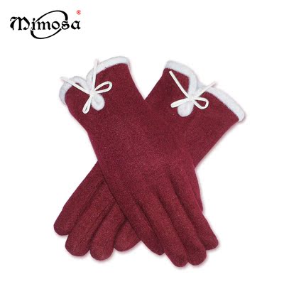 Mimosa 秋冬季羊毛羊绒手套女士蝴蝶结款时尚保暖新款