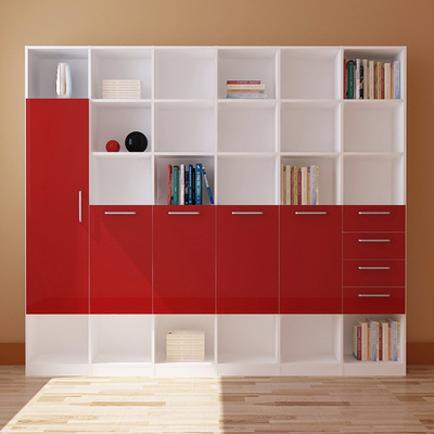 红色带门大书橱创意烤漆书架书柜简约现代柜子自由组合置物架包邮