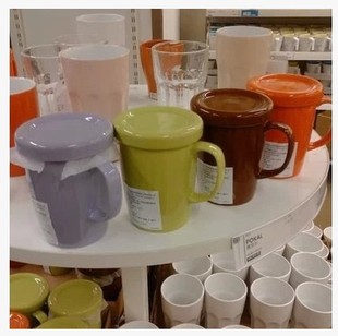 宜家IKEA代购 卡洛特 附盖杯子马克杯 纯色杯 水杯大杯 带盖杯子