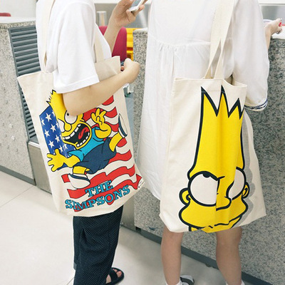 辛普森纯白大号韩国卡通布袋个性环保购物袋单肩包潮流帆布包大包