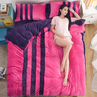床上用品纯色韩版法莱绒法兰绒加厚四件套1.8m冬珊瑚绒床单式被套