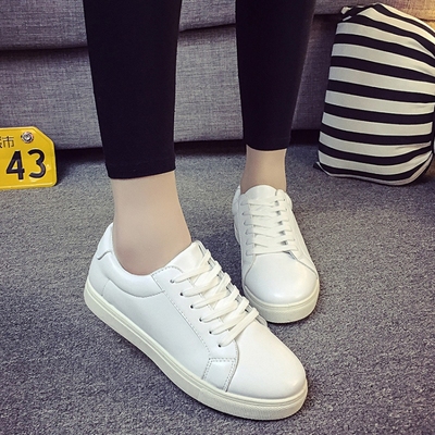 百搭小白鞋女透气韩版系带舒适运动学生球鞋女2016潮白色平底板鞋