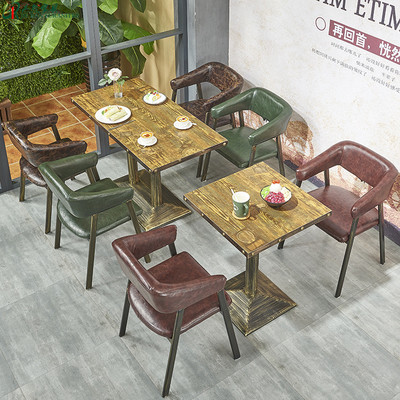 复古咖啡厅桌椅 西餐厅小吃店餐饮店甜品店奶茶店桌椅组合 咖啡桌