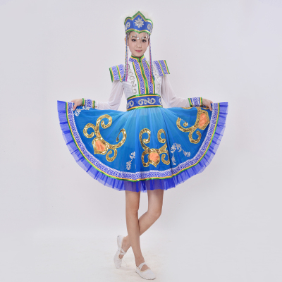 新款儿童少数民族演出服蒙古族舞蹈服装成人表演服开场舞演出服女