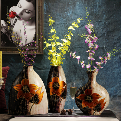 大号现代欧式陶瓷花瓶三件套摆件创意简约客厅家居装饰品花器花插